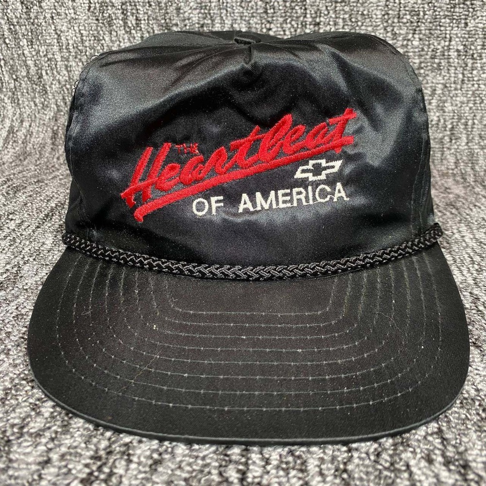 Vintage Chevrolet Nissin Heartbeat Of America Hat Men Black Rope Snapback Cap